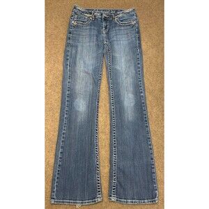 LA Idol Jeans Womens 9/31 Low Rise Bootcut Thick Stitch Festival Stretch Denim